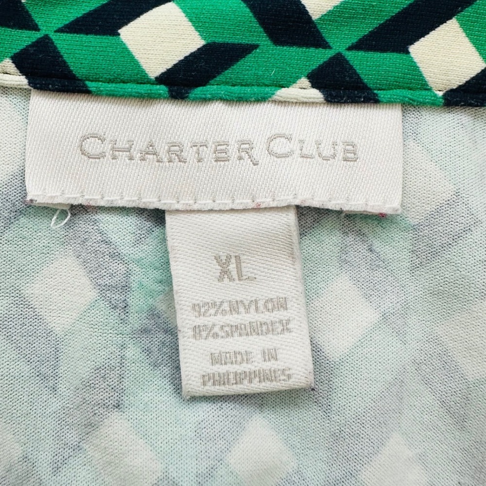 Charter Club Green Geometric Diamond Print Button Front Shirt Dress XL Belted - Picture 4 of 7